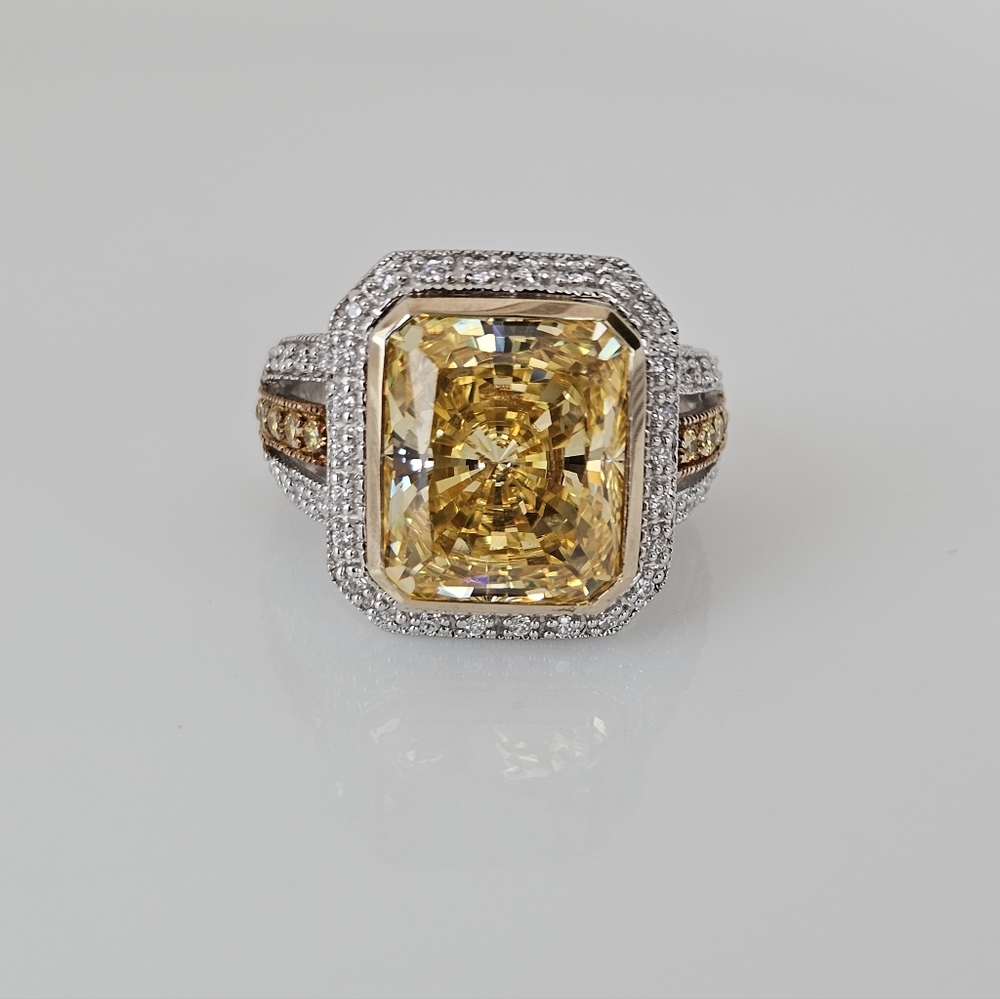Victoria Wieck Large Fancy Cut Sapphire & Diamond Simulant Ring Size 5!